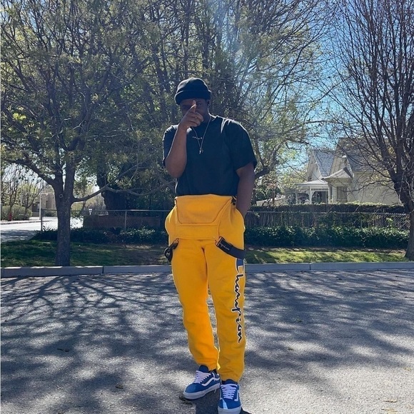 Champion Life™ Super Fleece 3.0 Overalls Size S Unisex Yellow Pockets Sweatpants - Picture 8 of 11